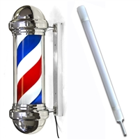 Barbershop Barber Pole 30" Light Red White Blue Stripes Rotating Sign